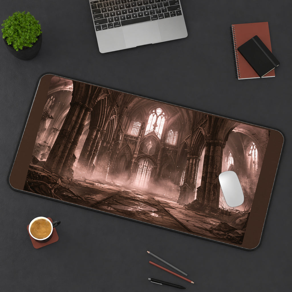 Ruined Cathedral in Rose Light desk mat — product mockup 3
