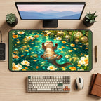 Otter in a Flower Filled Pond desk mat — product mockup 2