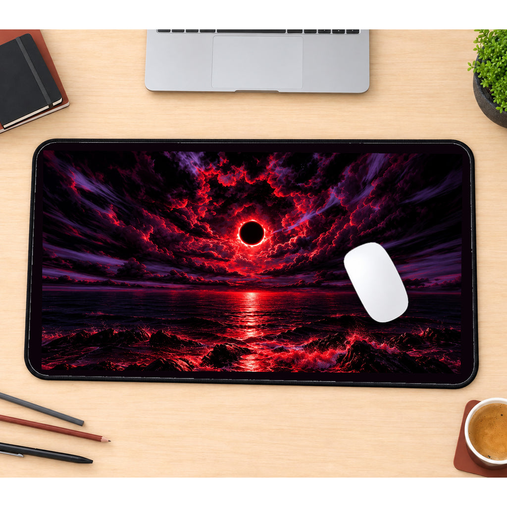 Crimson Eclipse over Dark Water desk mat — product mockup 1