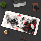 Crimson Moon above Misty Peaks desk mat — product mockup 3