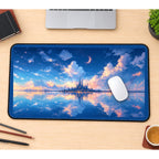Distant Castle above Cloud Reflections desk mat — product mockup 1