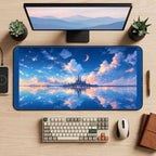 Distant Castle above Cloud Reflections desk mat — product mockup 2