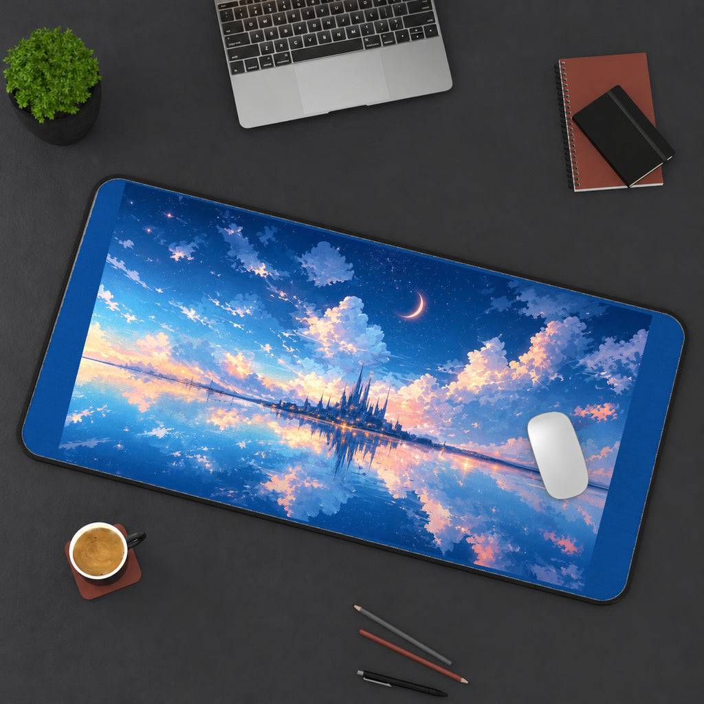Distant Castle above Cloud Reflections desk mat — product mockup 3