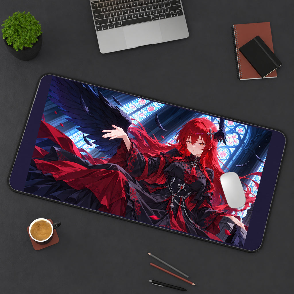 Red Haired Angel in a Cathedral desk mat — product mockup 3
