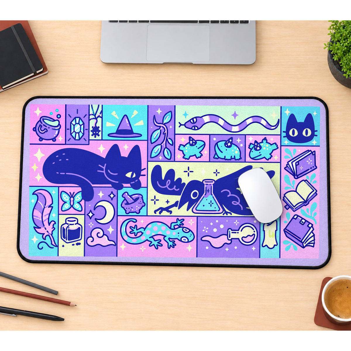 Cats and Witchcraft Doodle Blocks desk mat — product mockup 1