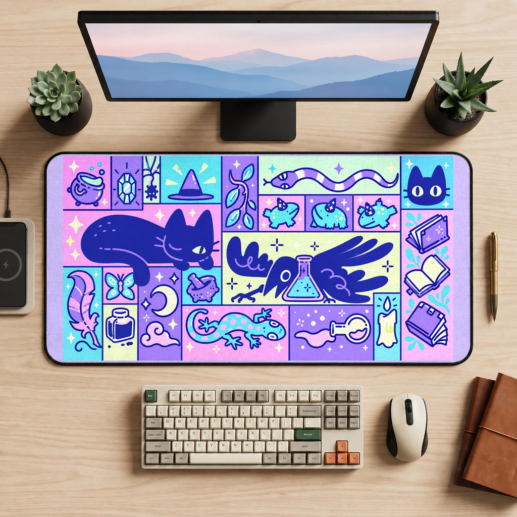 Cats and Witchcraft Doodle Blocks desk mat — product mockup 2