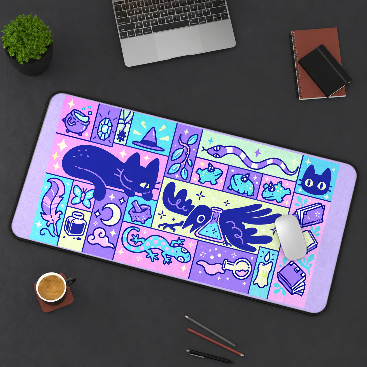 Cats and Witchcraft Doodle Blocks desk mat — product mockup 3