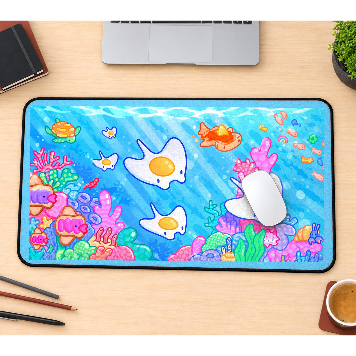 Sunny Side Up Manta Rays desk mat — product mockup 1