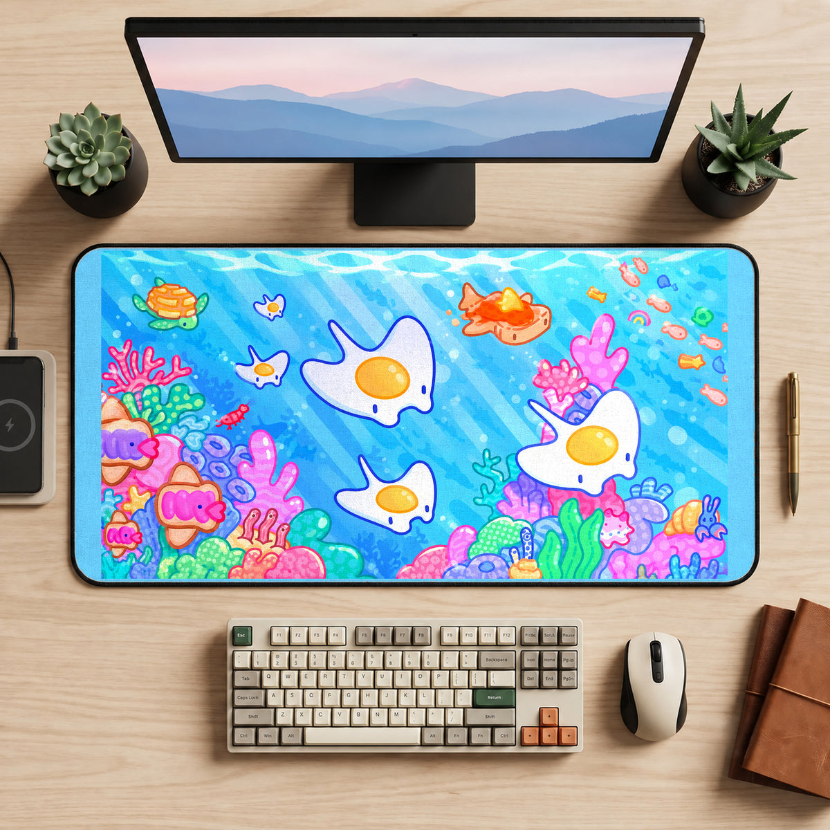 Sunny Side Up Manta Rays desk mat — product mockup 2
