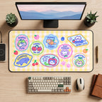 Fruit Cat Pun Stickers desk mat — product mockup 2