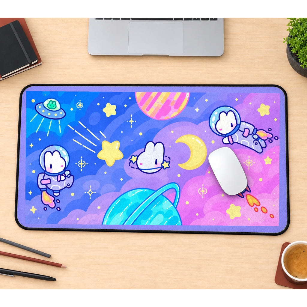 Astronaut Bunnies and Planets desk mat — product mockup 1