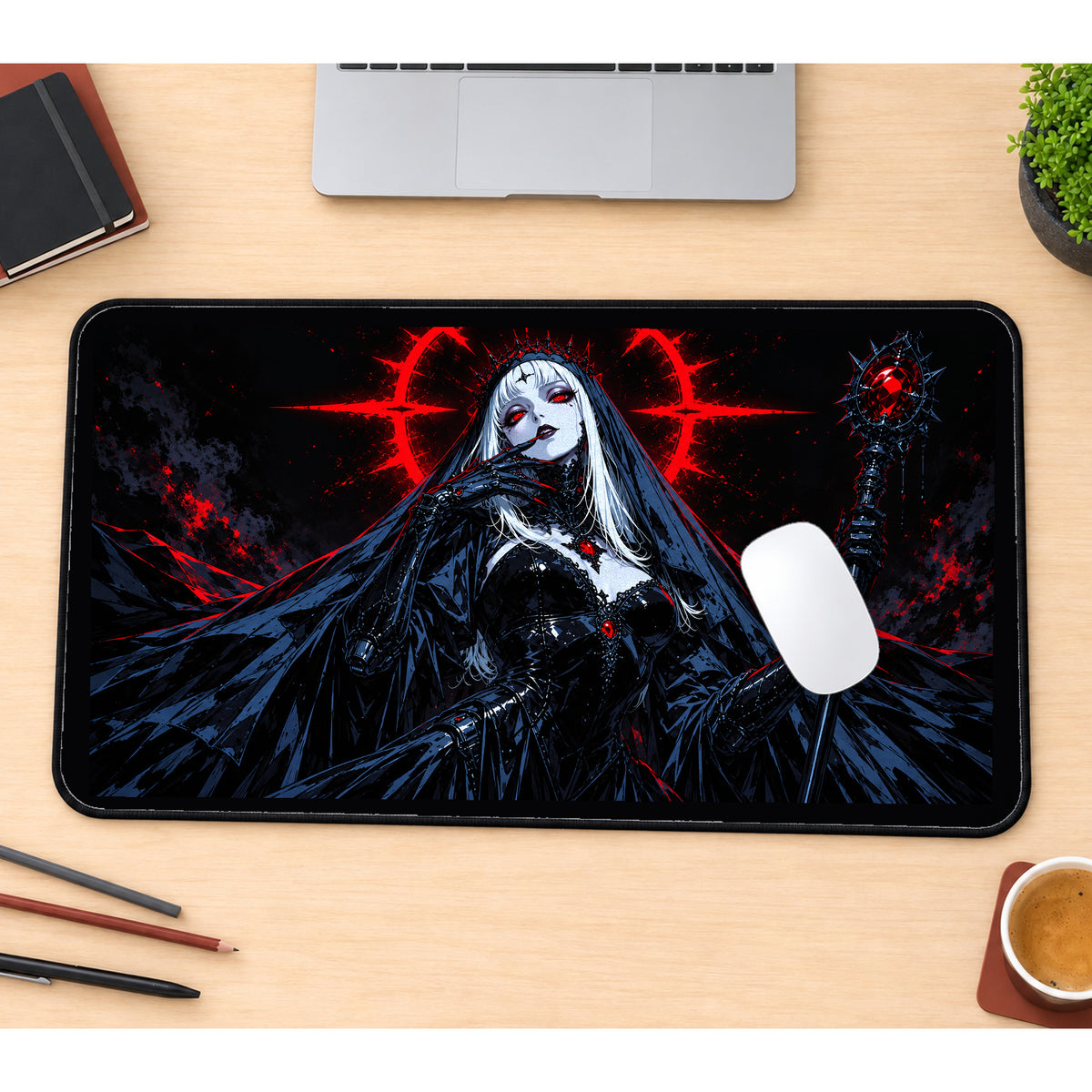 Dark Nun with a Scarlet Halo desk mat — product mockup 1