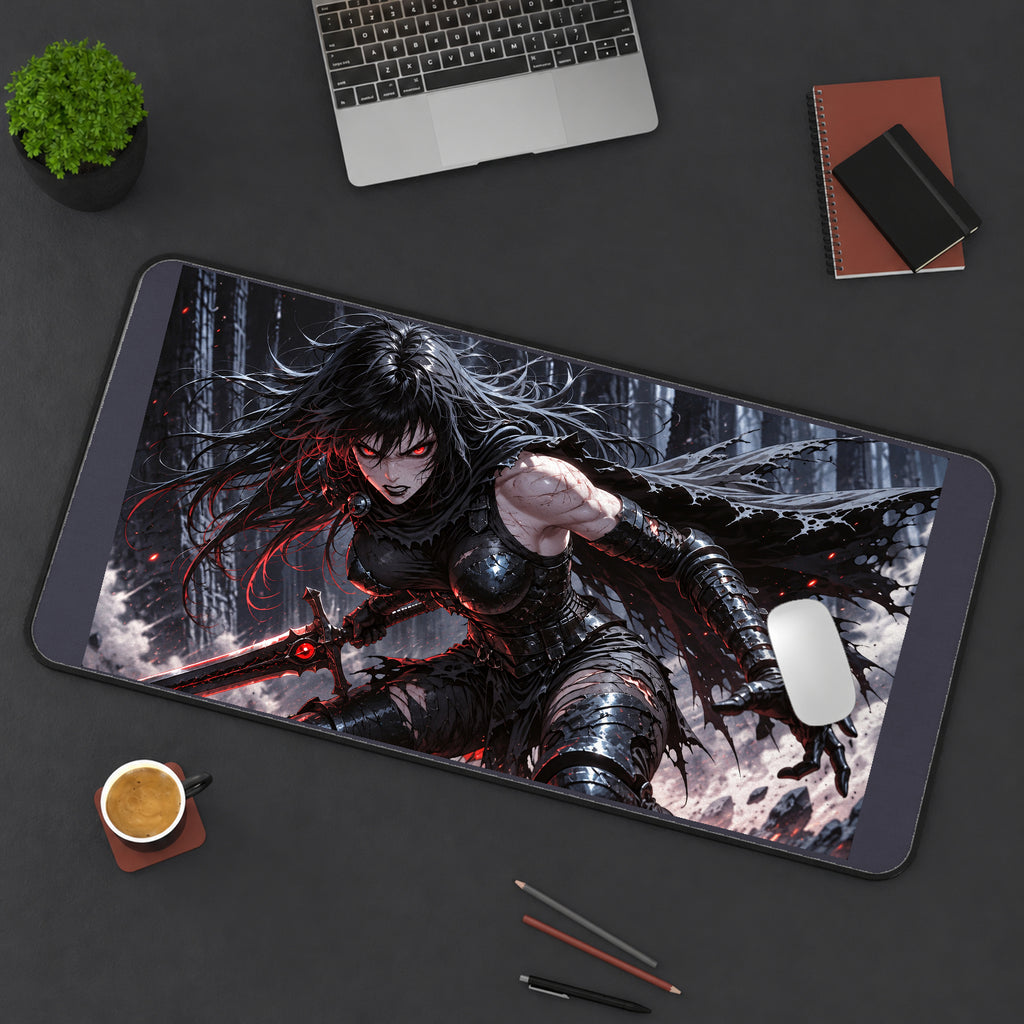 Black Armored Sword Warrior desk mat — product mockup 3