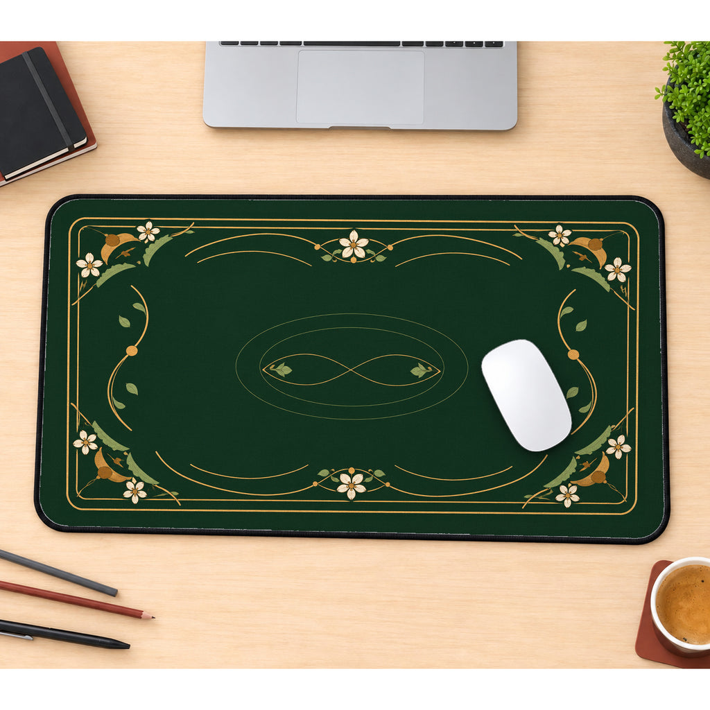 Moss Green Floral Border desk mat — product mockup 1