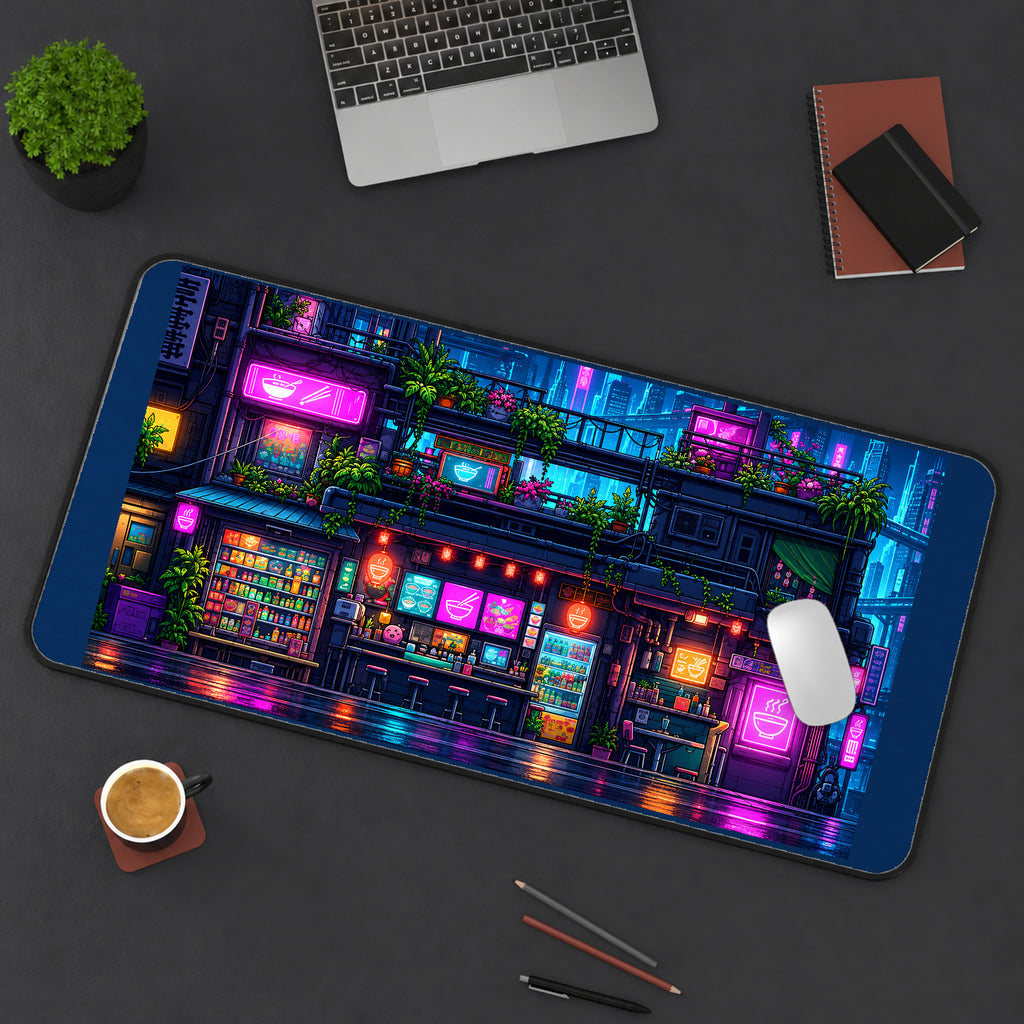 Neon Ramen Shop at Night desk mat — product mockup 3