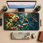 Koi Fish among Pond Flowers desk mat — product mockup 2