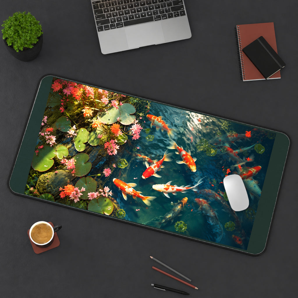 Koi Fish among Pond Flowers desk mat — product mockup 3