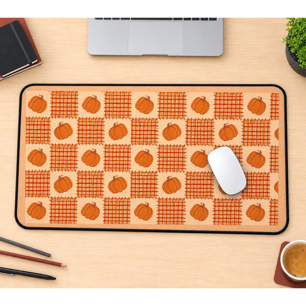 Pumpkins and Rust Plaid Squares desk mat — product mockup 1