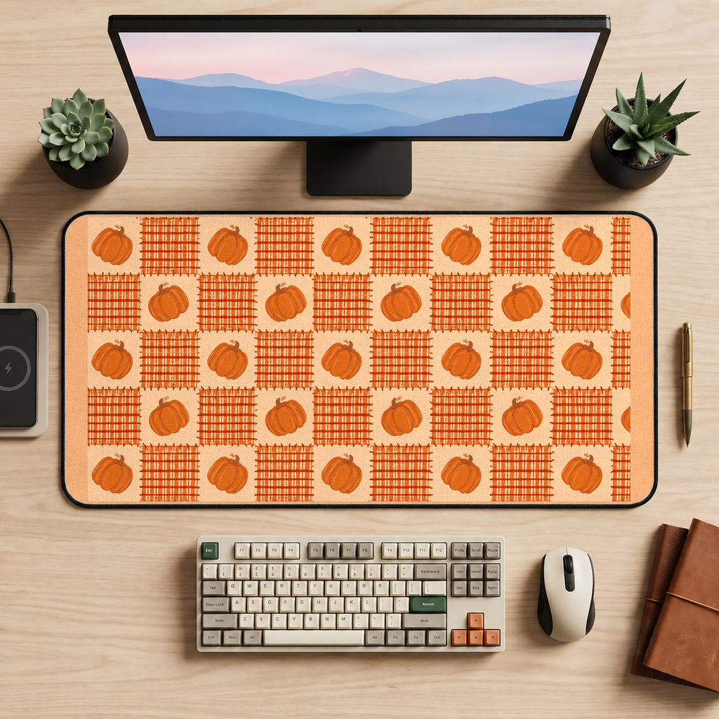 Pumpkins and Rust Plaid Squares desk mat — product mockup 2