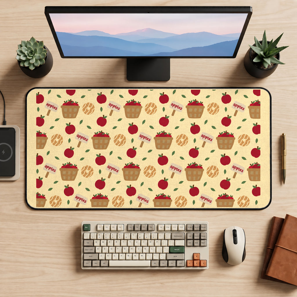 Apple Baskets and Orchard Leaves desk mat — product mockup 2