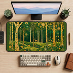 Golden Trees in a Magical Forest desk mat — product mockup 2