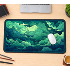 Green Curled Cloud Banks desk mat — product mockup 1