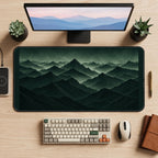 Layered Forest Green Mountain Peaks desk mat — product mockup 2