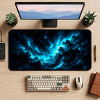 Teal Nebula and Distant Stars desk mat — product mockup 2