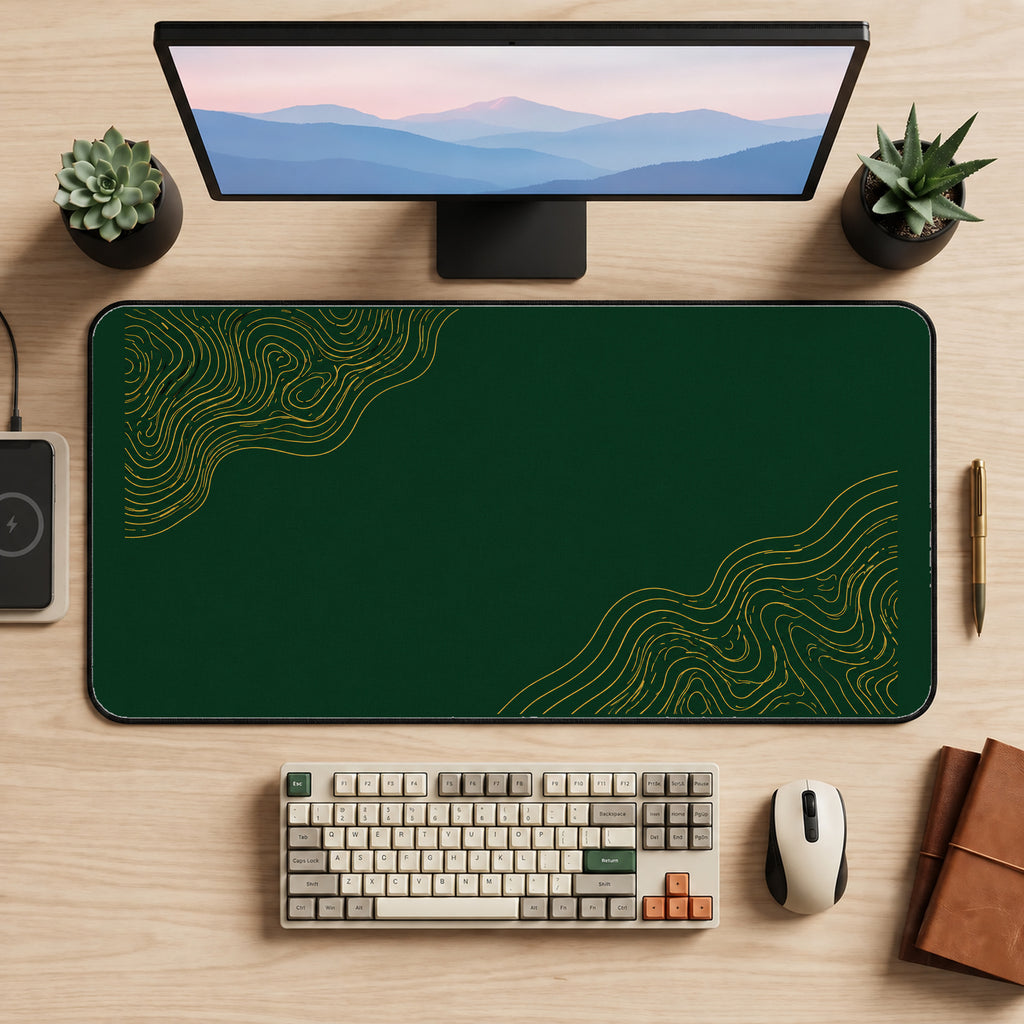 Green Field with Golden Contours desk mat — product mockup 2