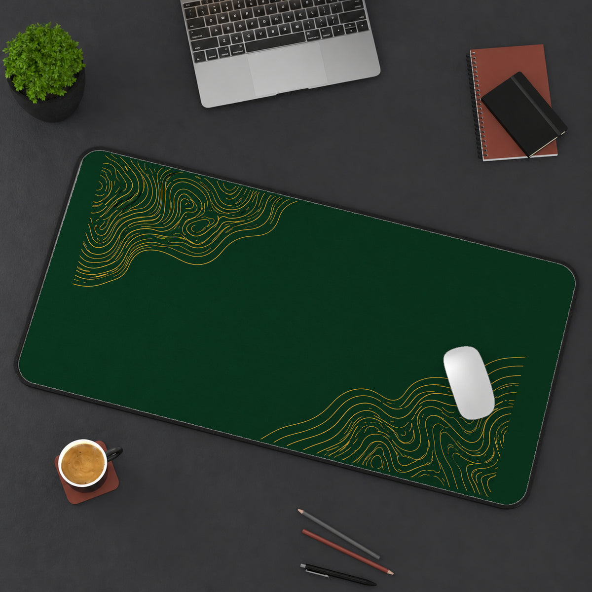 Green Field with Golden Contours desk mat — product mockup 3