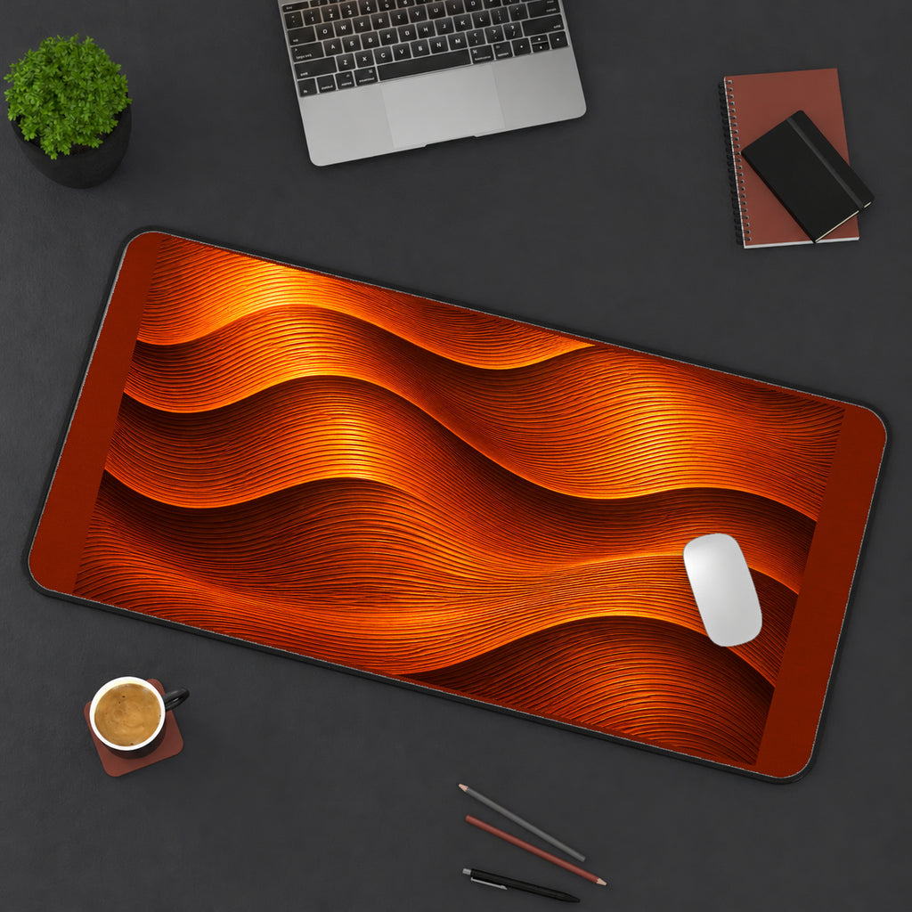 Orange Flowing Contour Waves desk mat — product mockup 3