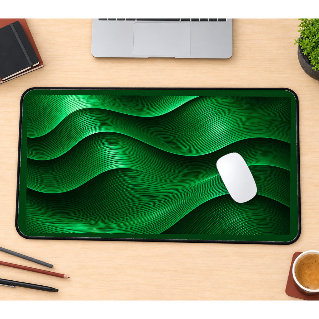 Green Flowing Contour Waves desk mat — product mockup 1