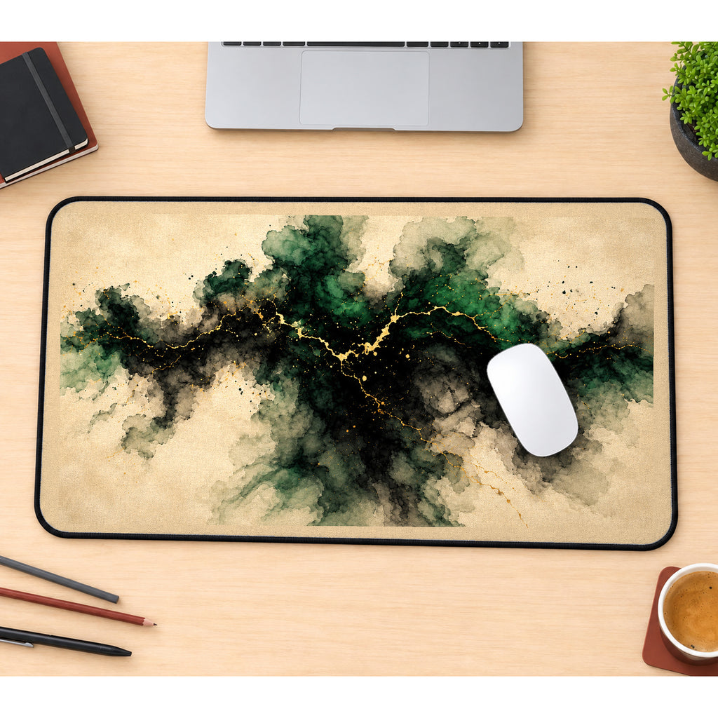 Emerald Ink Clouds with Gold Veins desk mat — product mockup 1