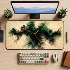 Emerald Ink Clouds with Gold Veins desk mat — product mockup 2