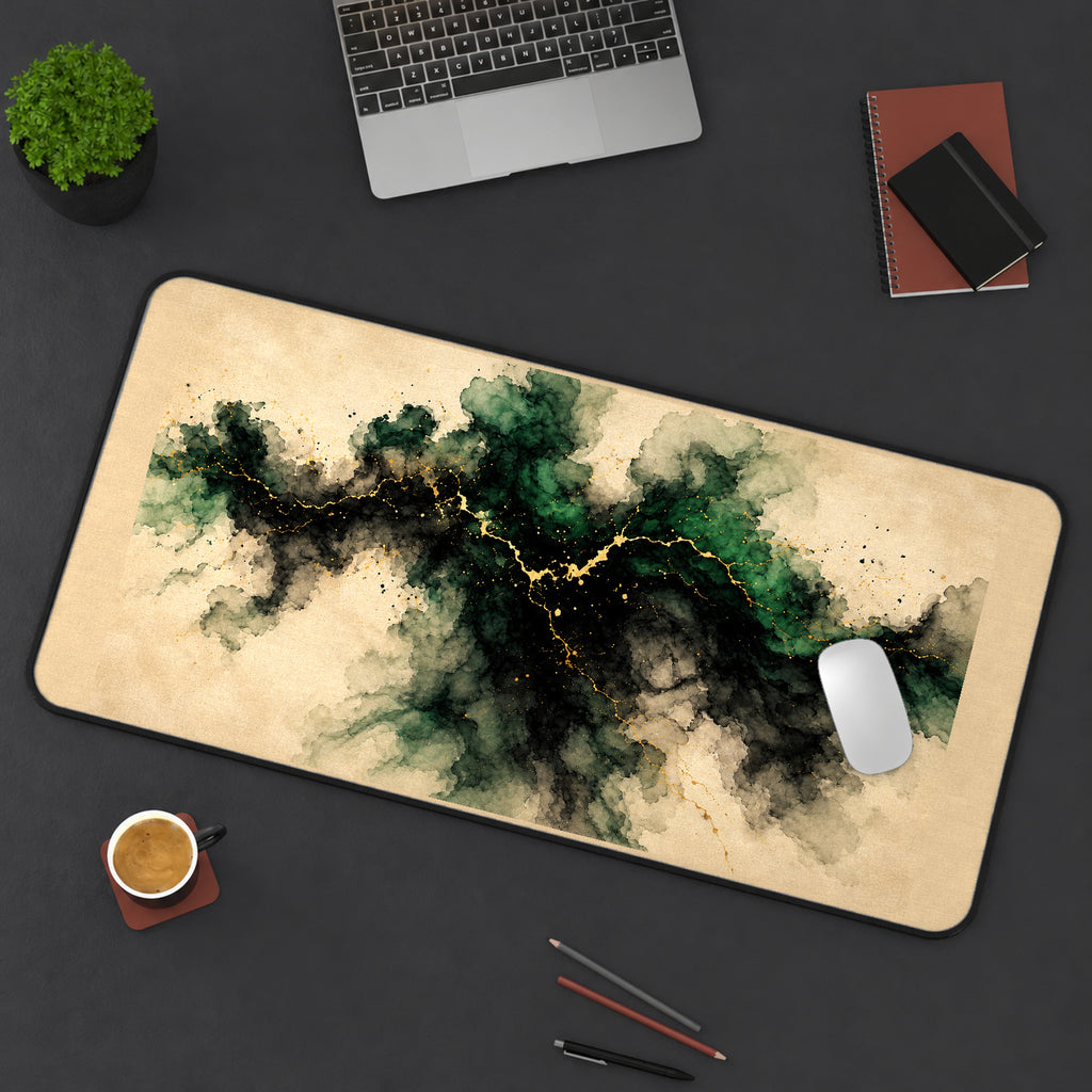 Emerald Ink Clouds with Gold Veins desk mat — product mockup 3