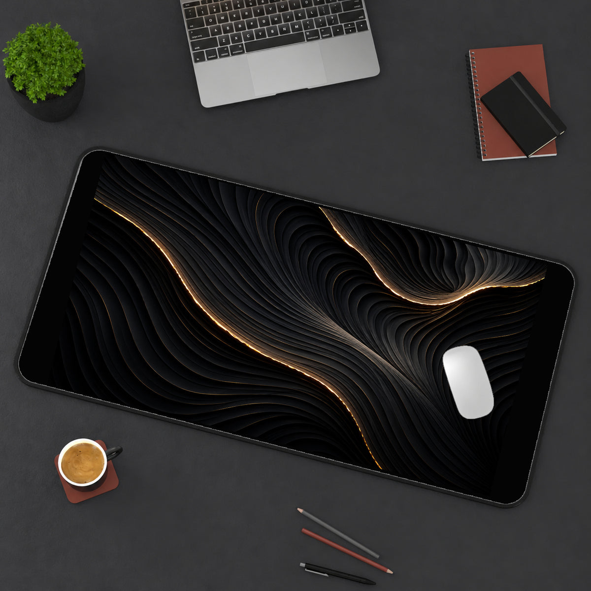 Black Ridges with Golden Highlights desk mat — product mockup 3