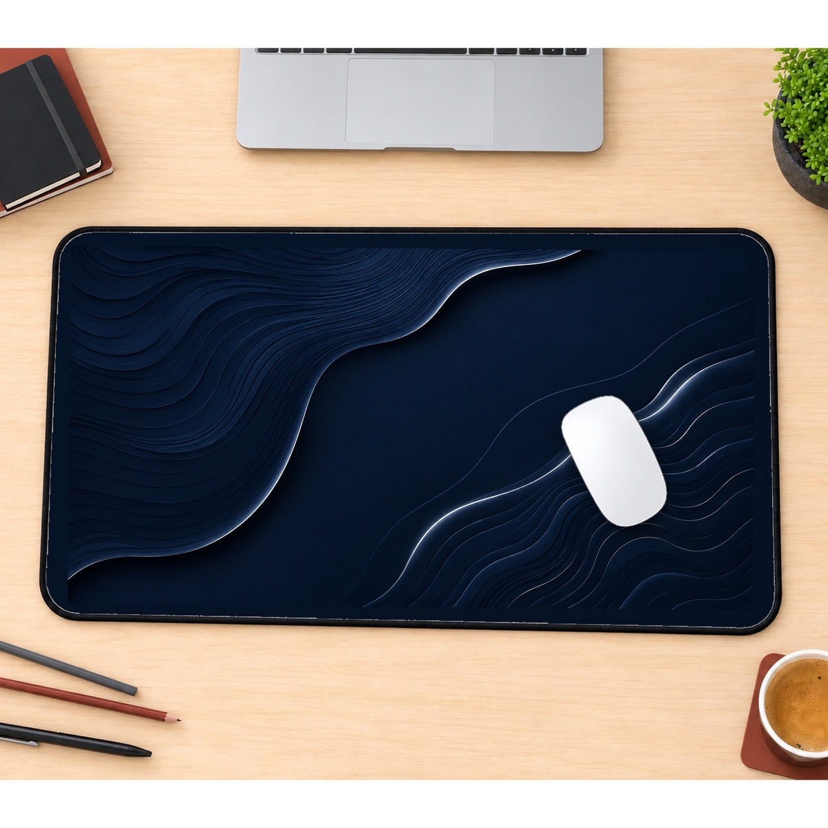 Midnight Blue Layered Contours desk mat — product mockup 1