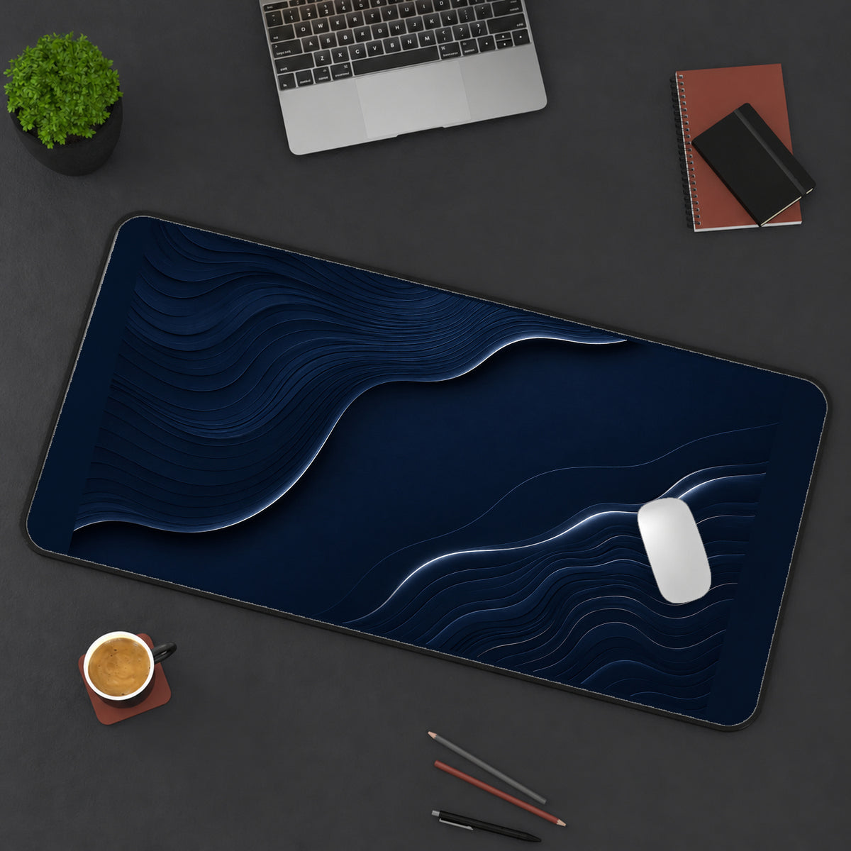 Midnight Blue Layered Contours desk mat — product mockup 3
