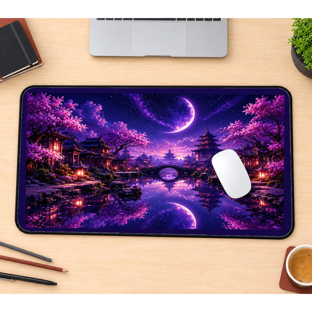 Purple Moon over Sakura Gardens desk mat — product mockup 1