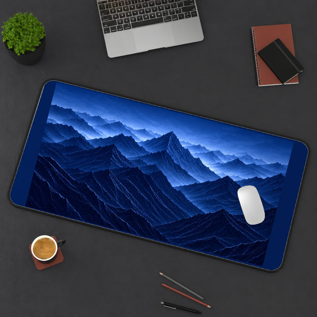 Layered Cobalt Mountain Peaks desk mat — product mockup 3