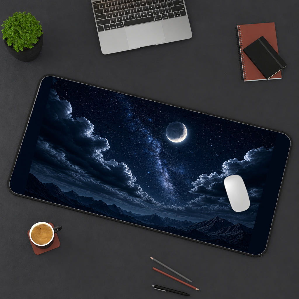Crescent Moon over Dark Mountains desk mat — product mockup 3