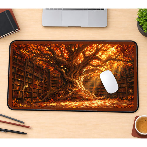Amber Tree inside a Library desk mat — product mockup 1