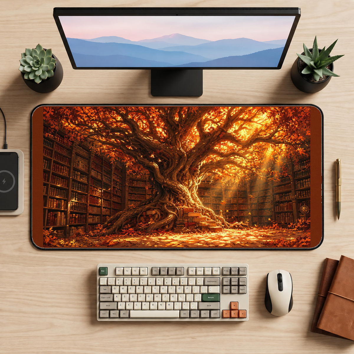 Amber Tree inside a Library desk mat — product mockup 2