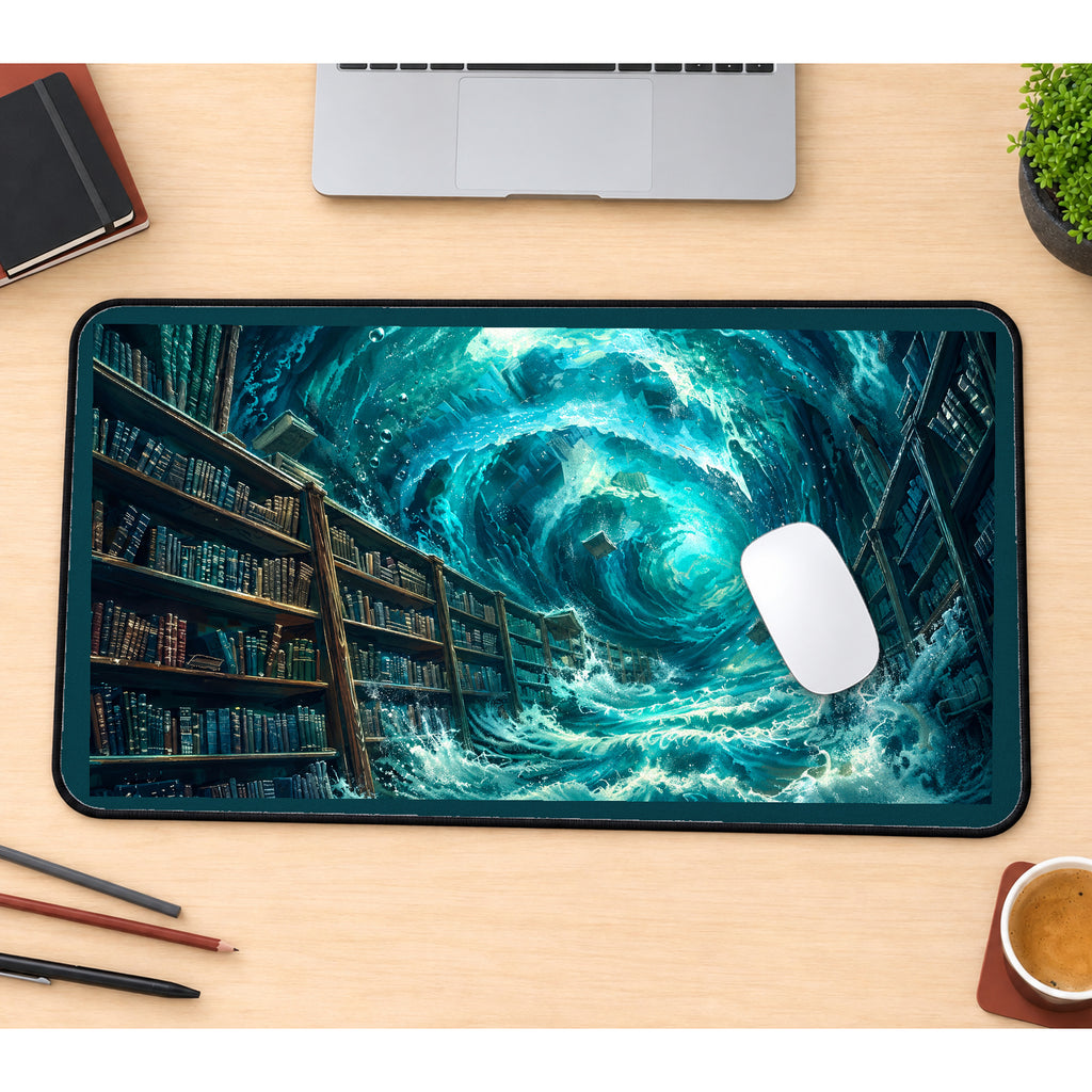 Ocean Vortex in a Library desk mat — product mockup 1