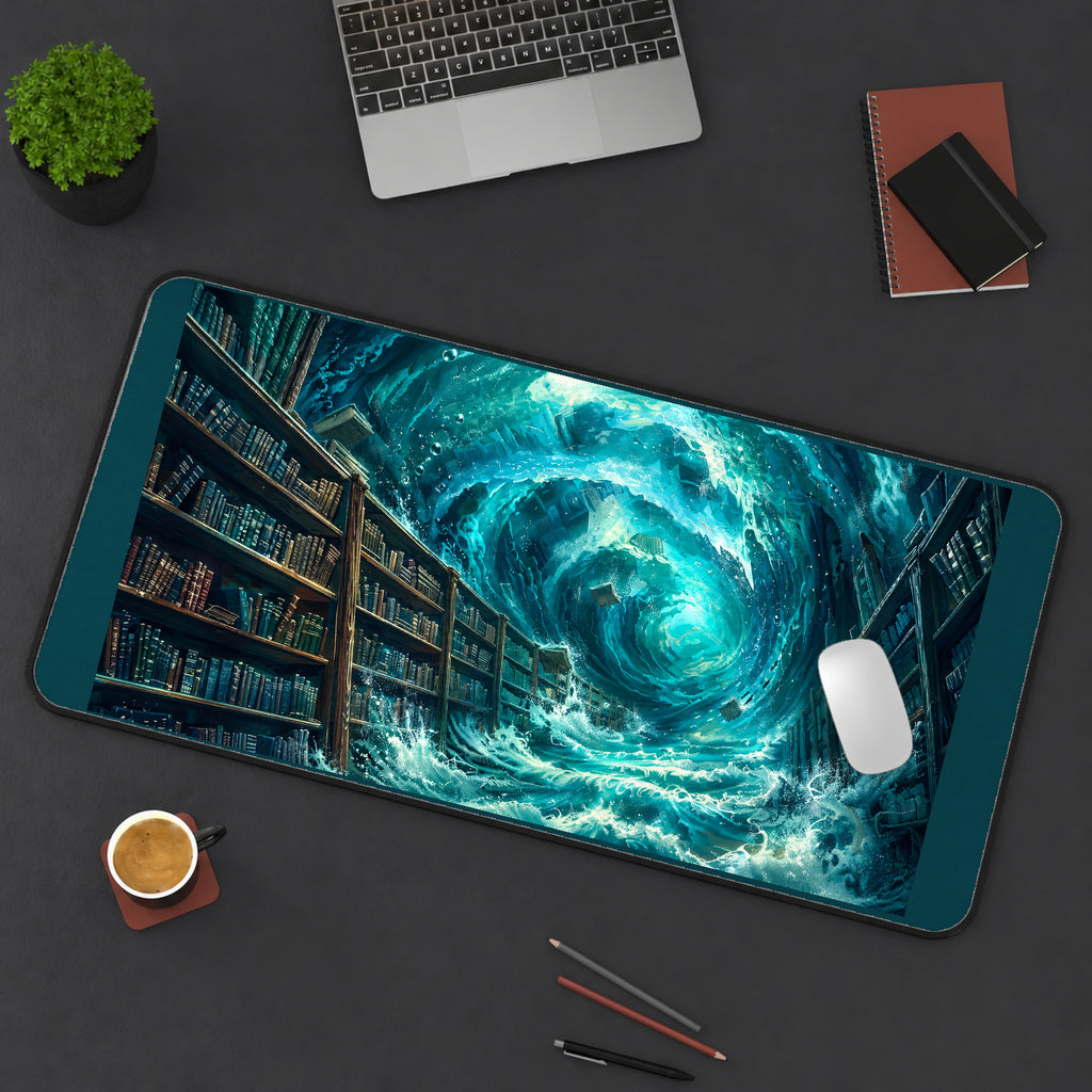 Ocean Vortex in a Library desk mat — product mockup 3