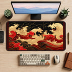 Crimson and Golden Ocean Waves desk mat — product mockup 2