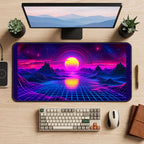 Neon Grid Sea and Sunset desk mat — product mockup 2