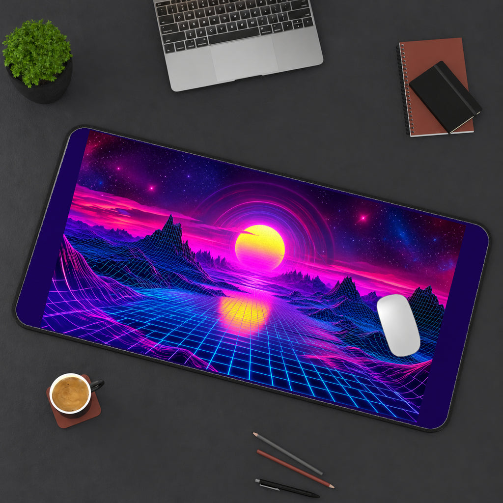 Neon Grid Sea and Sunset desk mat — product mockup 3
