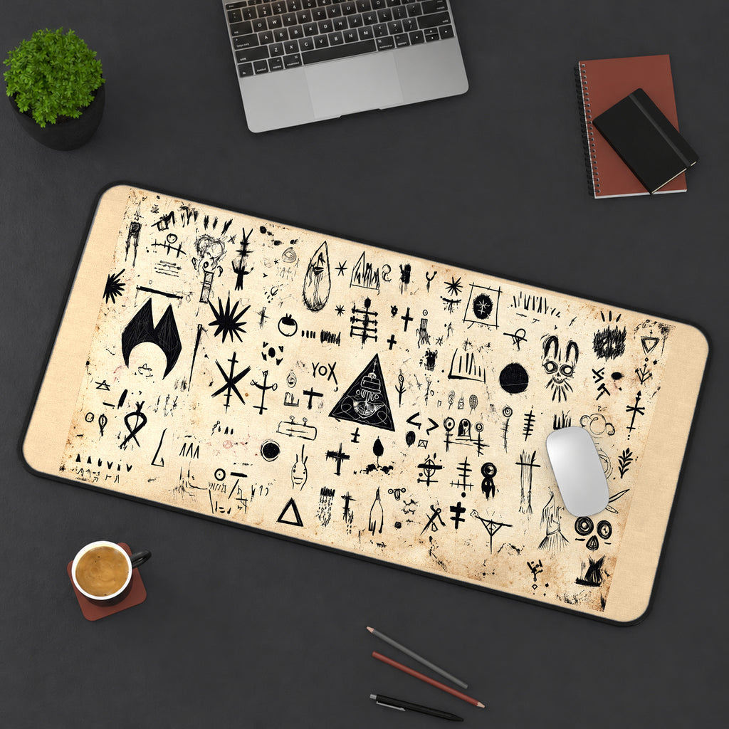 Black Mystical Symbol Collage desk mat — product mockup 3