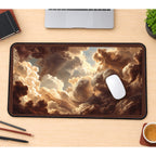 Golden Light through Storm Clouds desk mat — product mockup 1